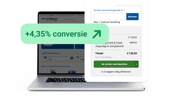 Screenshot van de checkout van PrintAbout met 4,35% conversiestijging