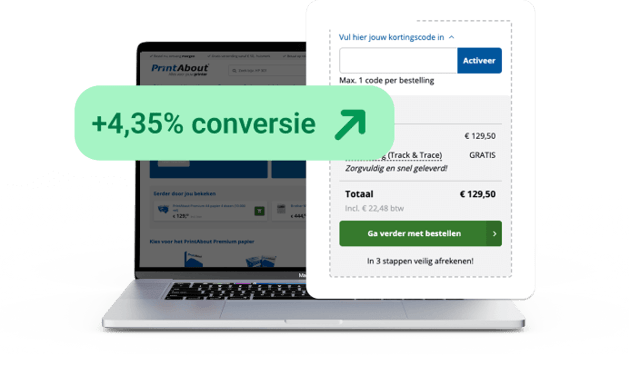 Screenshot van de checkout van PrintAbout met 4,35% conversiestijging