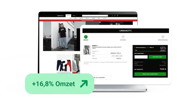 Screenshot van de checkout-pagina van UrbanCity. Tekst: +16,8% omzet